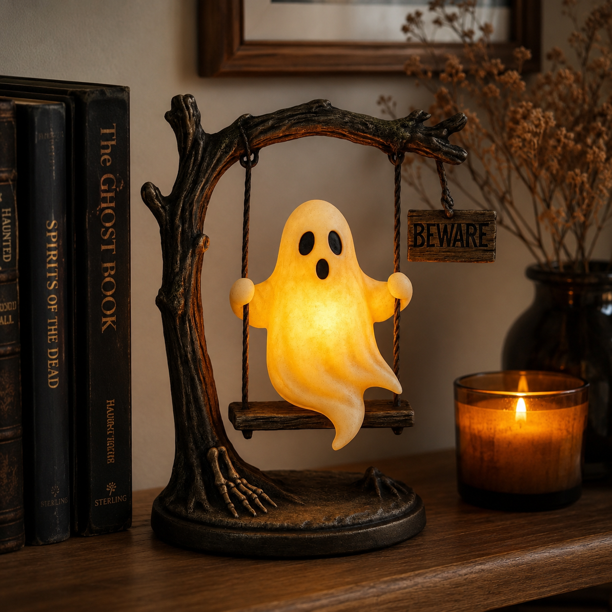 Ghost Swing Night Light, Cute Glowing Ghost Table Lamp
