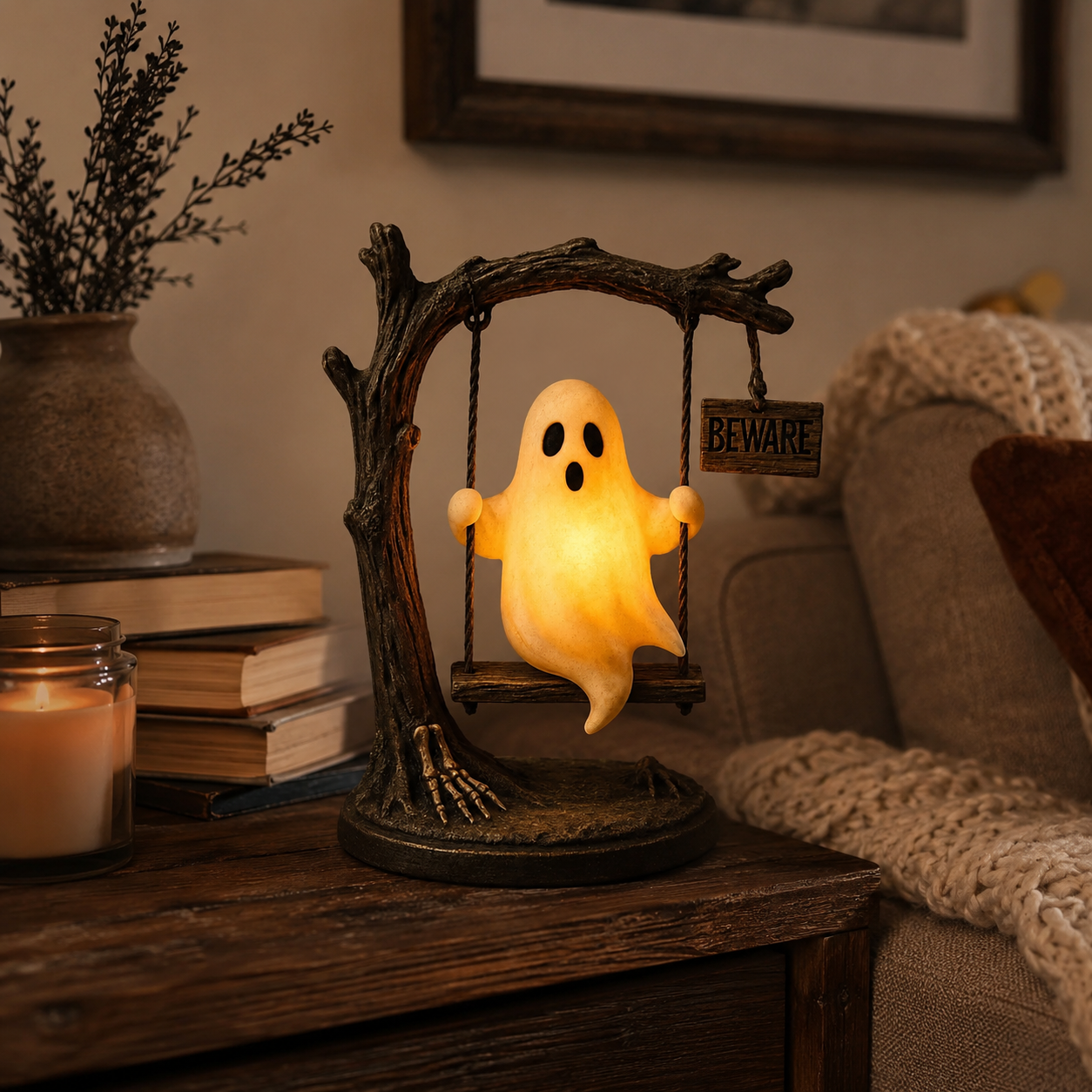 Ghost Swing Night Light, Cute Glowing Ghost Table Lamp
