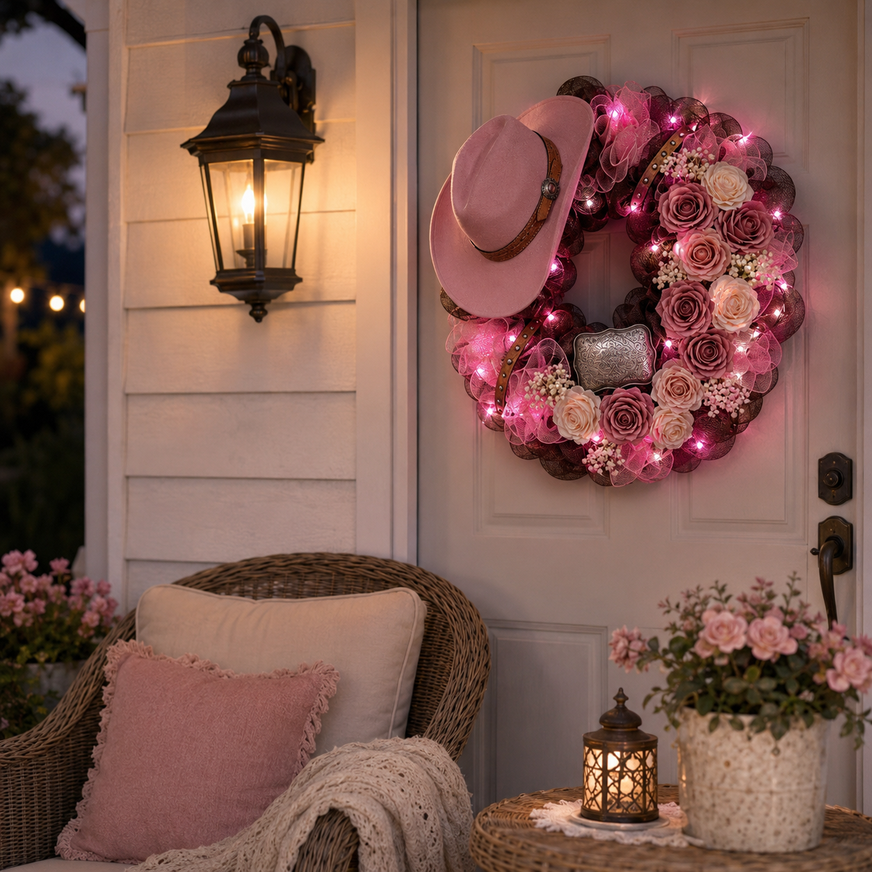 Handcrafted Lighted Western Cowboy Hat Wreath – 2 Styles