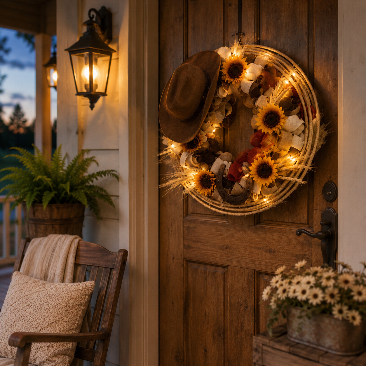 Handcrafted Lighted Western Cowboy Hat Wreath – 2 Styles