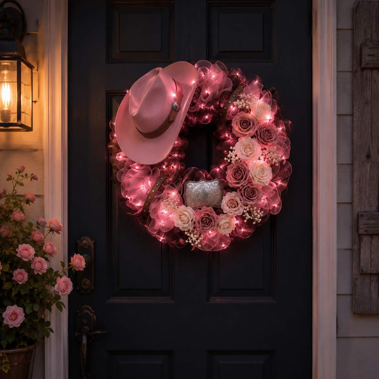 Handcrafted Lighted Western Cowboy Hat Wreath – 2 Styles