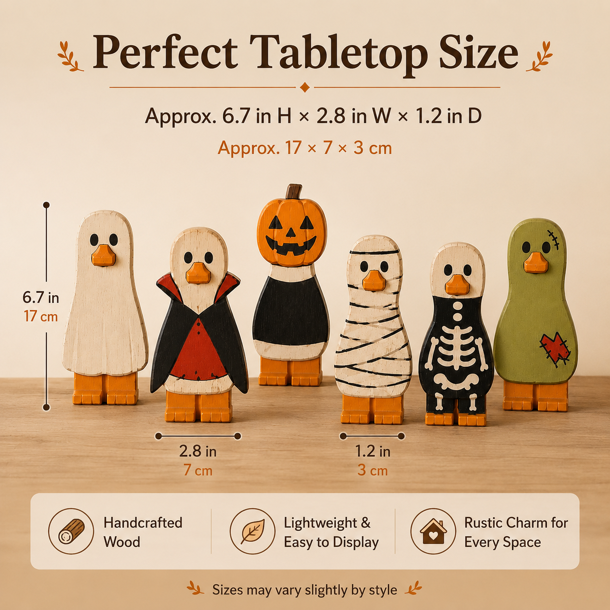 Spooky Halloween Duck Figurines – Wooden Tabletop Decorations