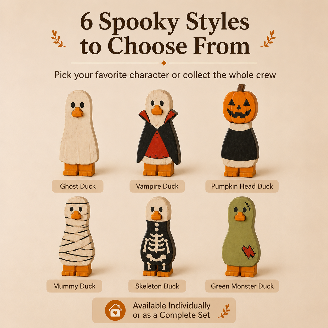 Spooky Halloween Duck Figurines – Wooden Tabletop Decorations