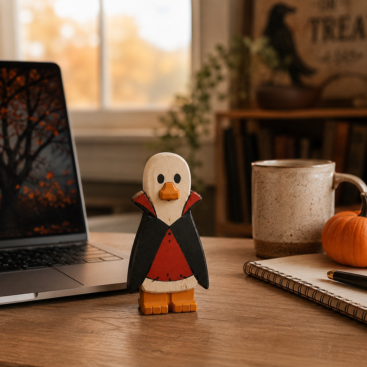 Spooky Halloween Duck Figurines – Wooden Tabletop Decorations