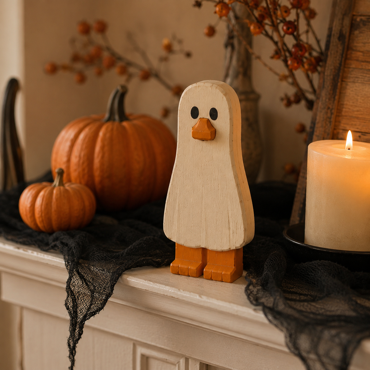 Spooky Halloween Duck Figurines – Wooden Tabletop Decorations