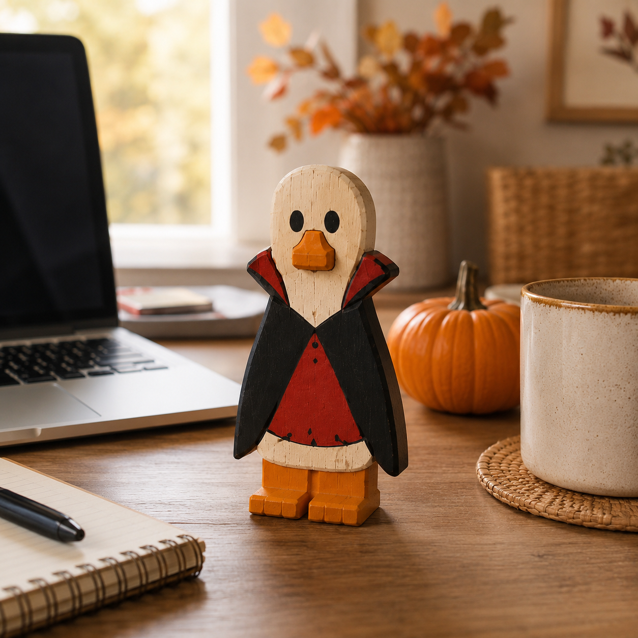 Spooky Halloween Duck Figurines – Wooden Tabletop Decorations