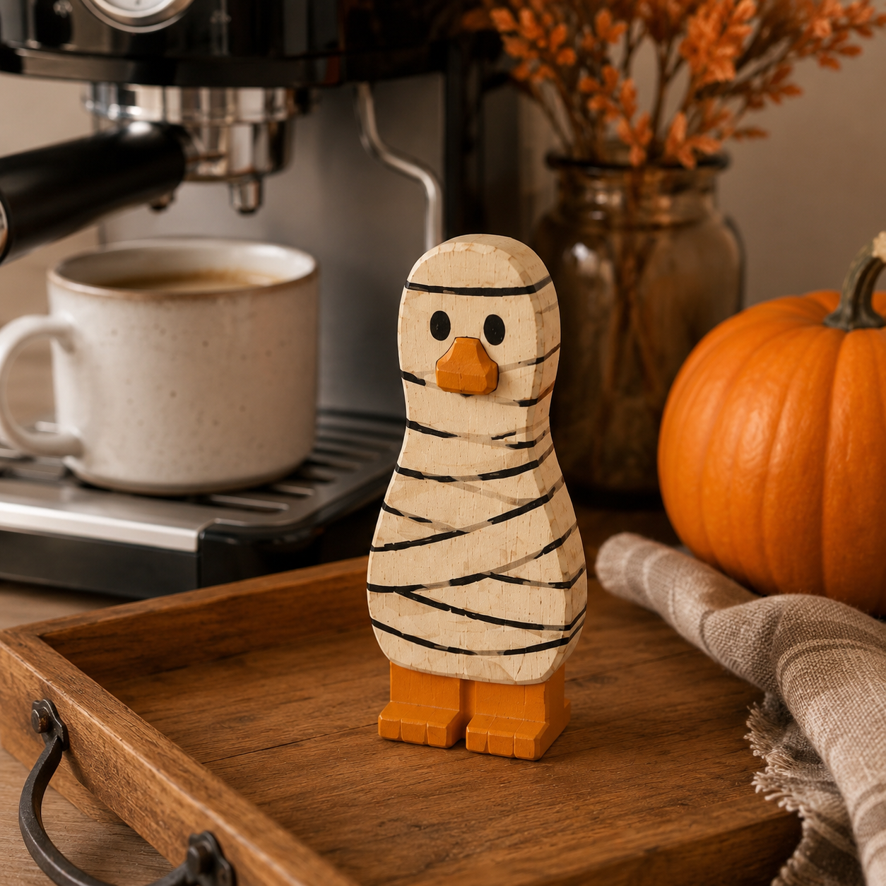 Spooky Halloween Duck Figurines – Wooden Tabletop Decorations