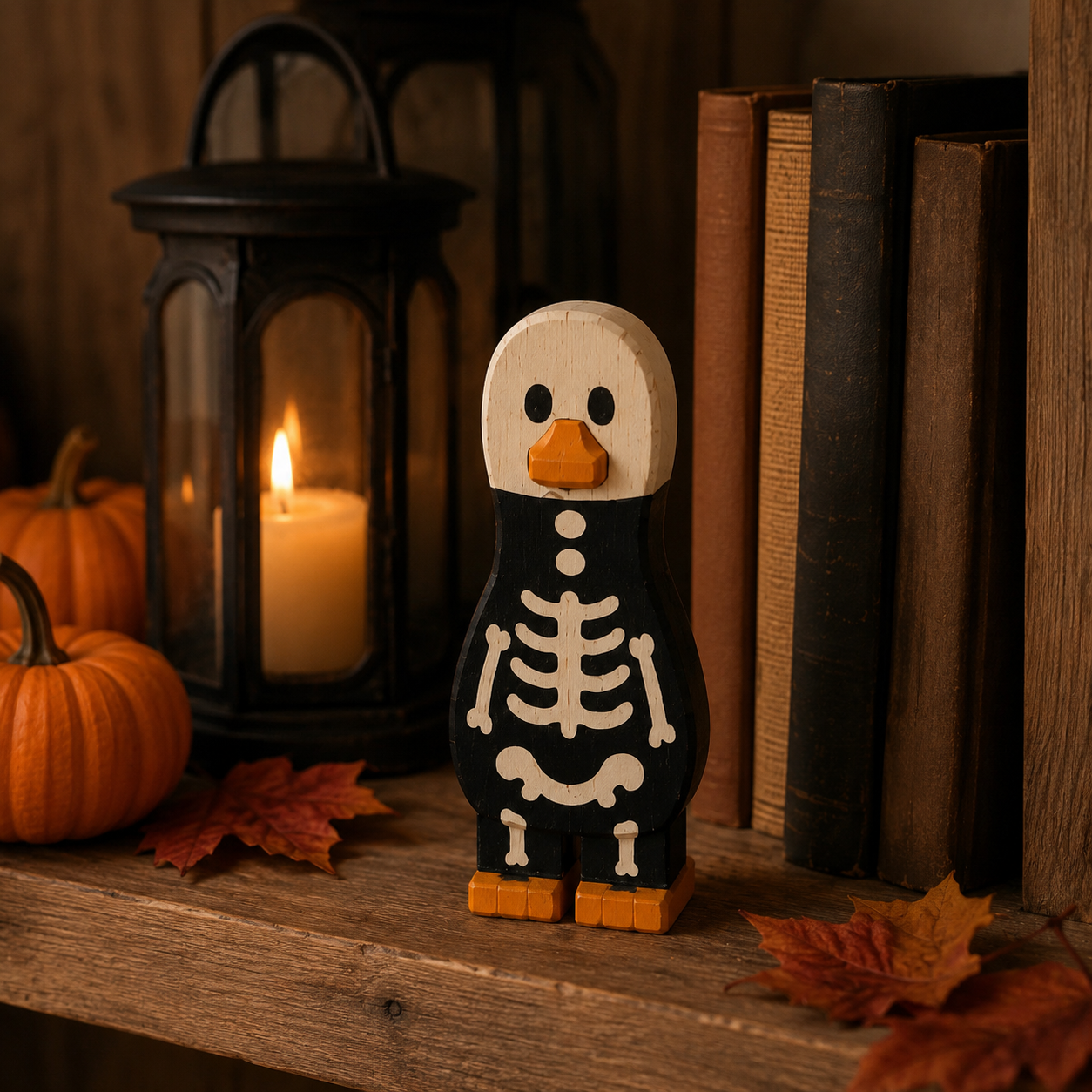 Spooky Halloween Duck Figurines – Wooden Tabletop Decorations