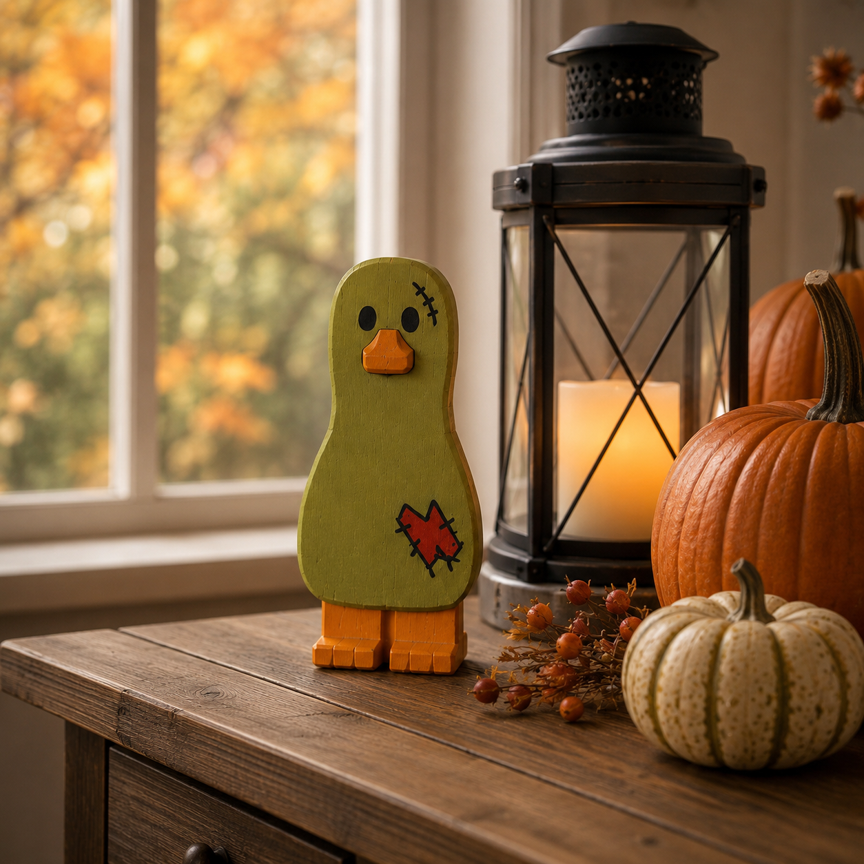 Spooky Halloween Duck Figurines – Wooden Tabletop Decorations