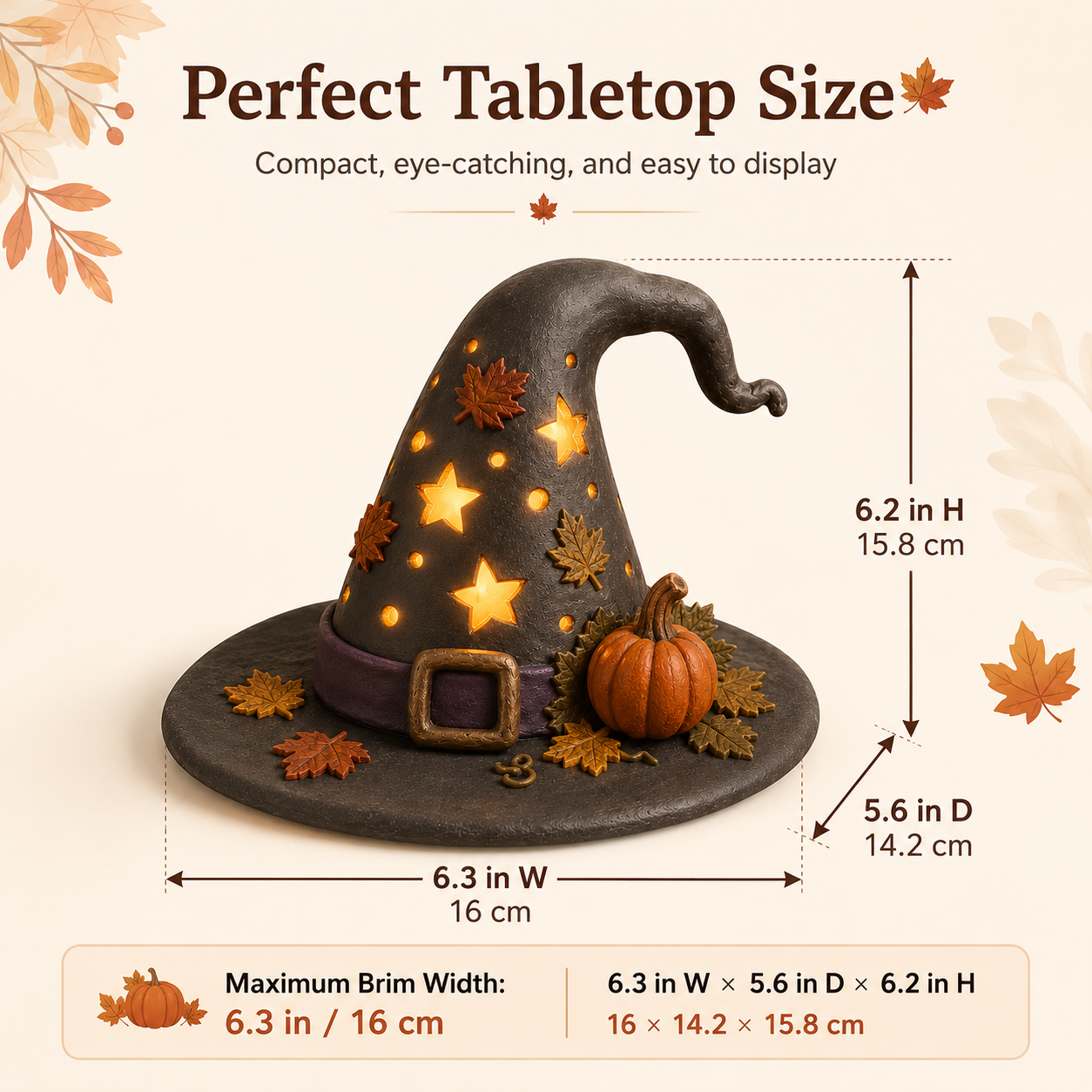 Autumn Witch Hat Tabletop Night Light – Lighted Fall Resin Decor