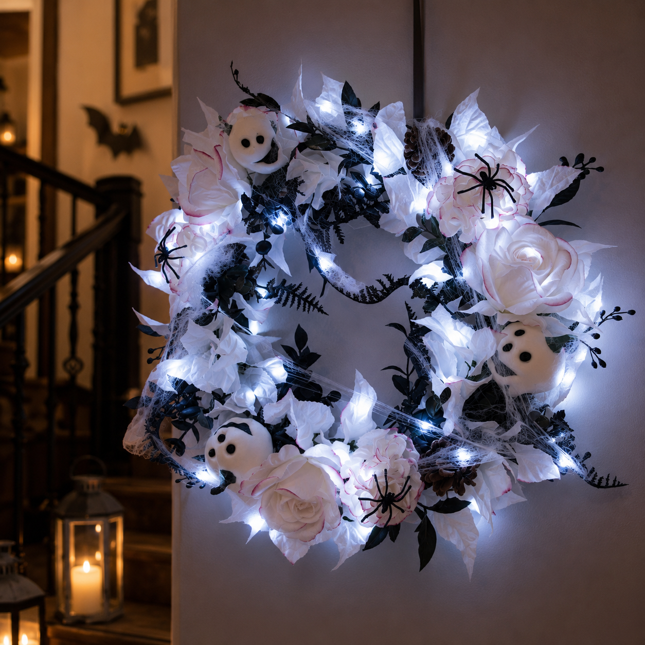Spooky Elegance Lighted Halloween Wreath