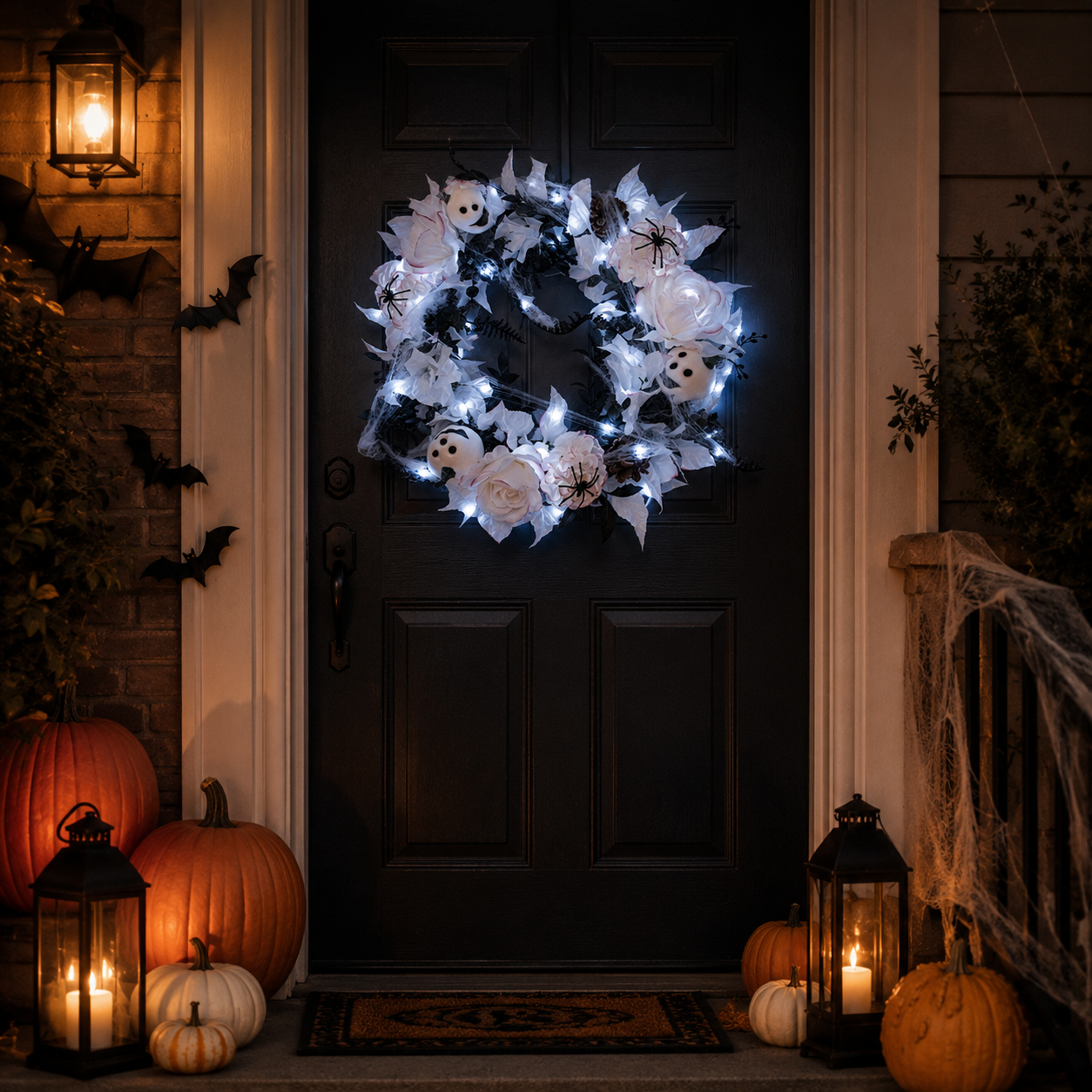 Spooky Elegance Lighted Halloween Wreath