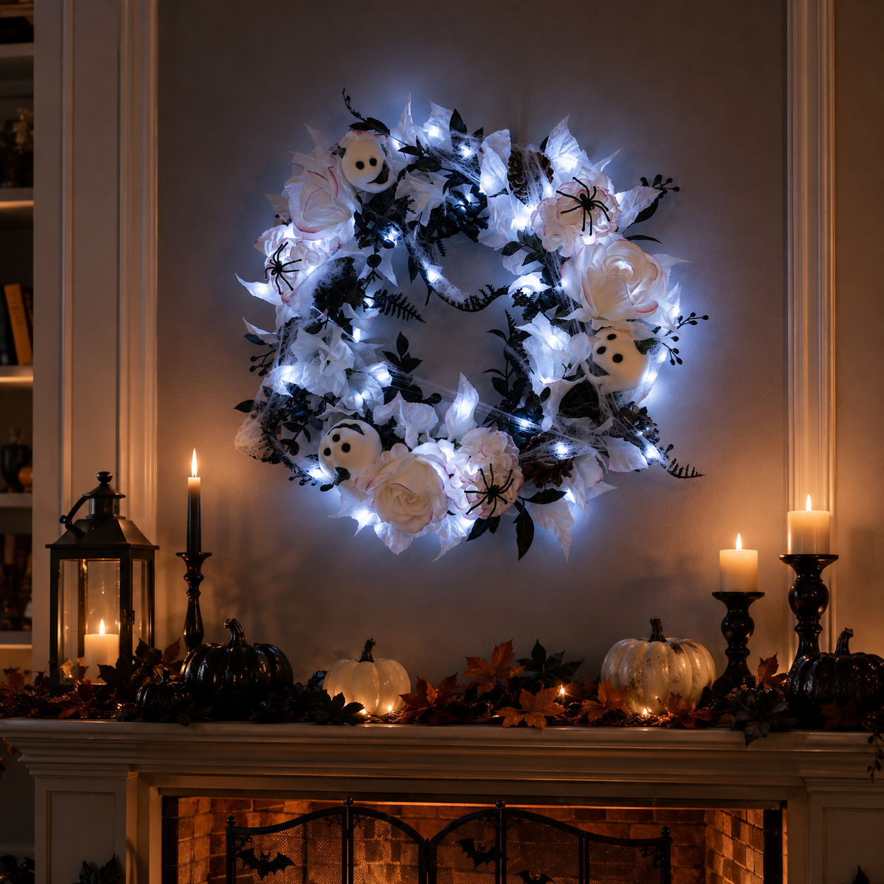 Spooky Elegance Lighted Halloween Wreath