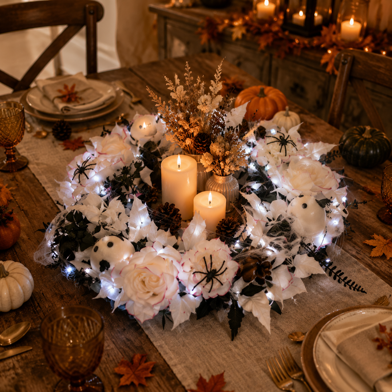 Spooky Elegance Lighted Halloween Wreath