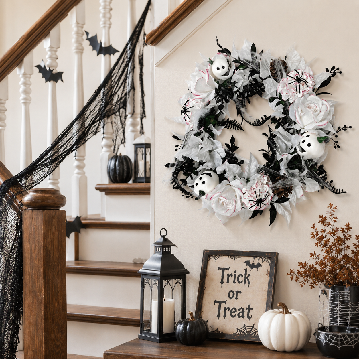 Spooky Elegance Lighted Halloween Wreath