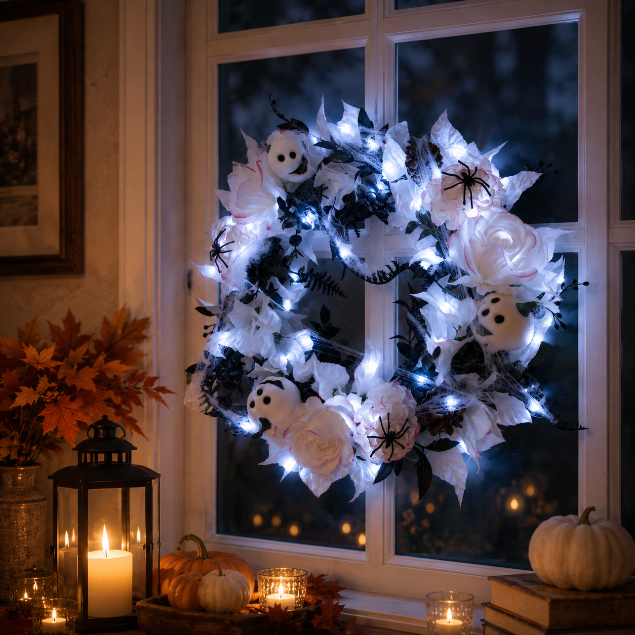 Spooky Elegance Lighted Halloween Wreath