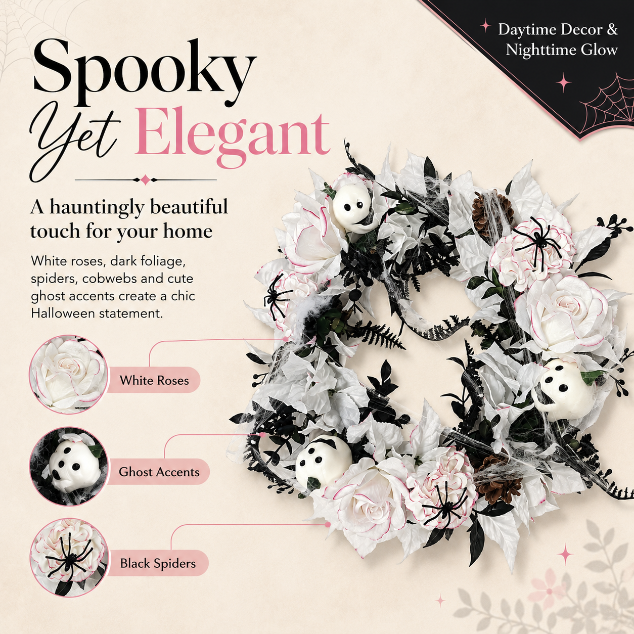 Spooky Elegance Lighted Halloween Wreath