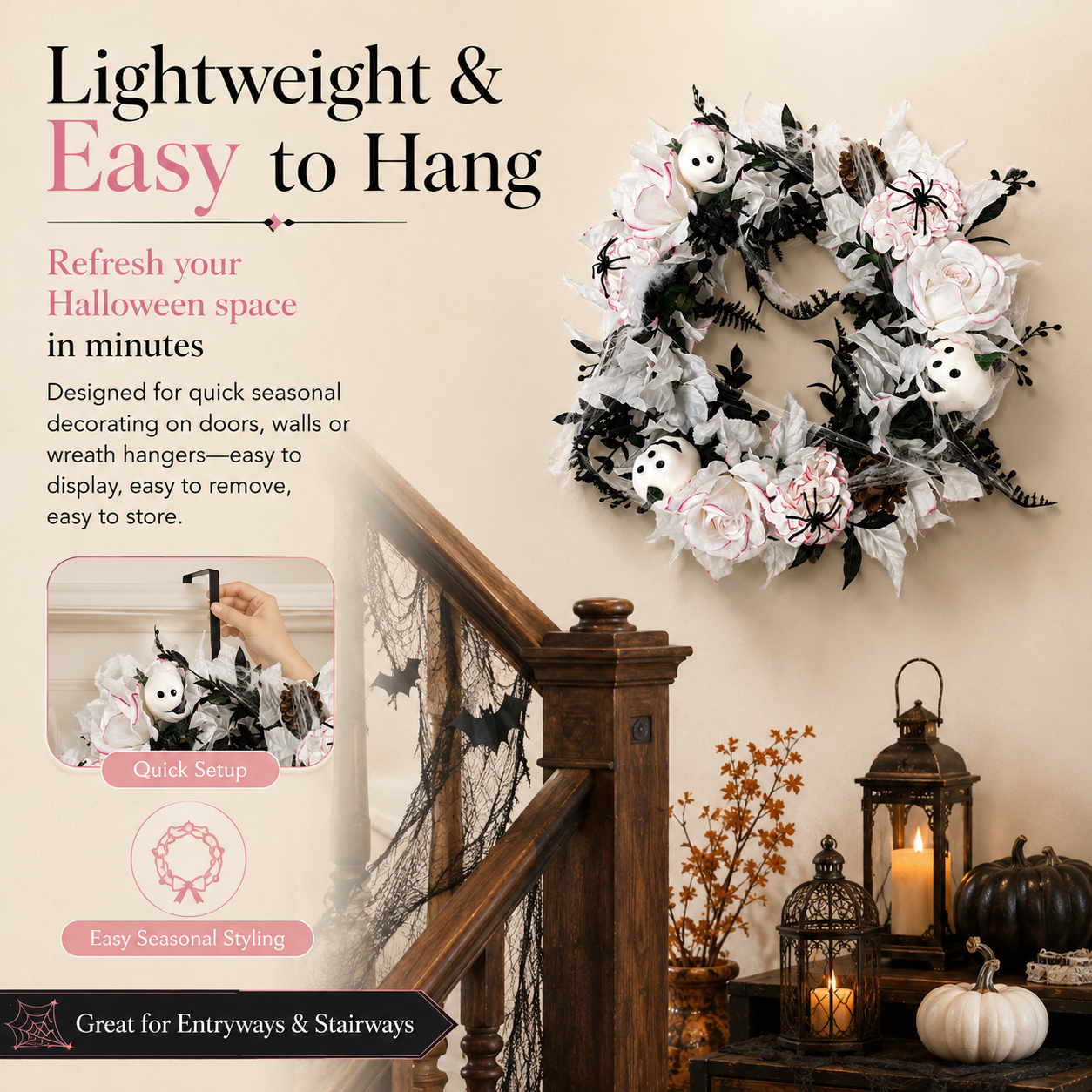 Spooky Elegance Lighted Halloween Wreath
