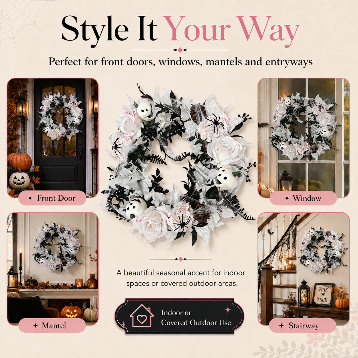 Spooky Elegance Lighted Halloween Wreath