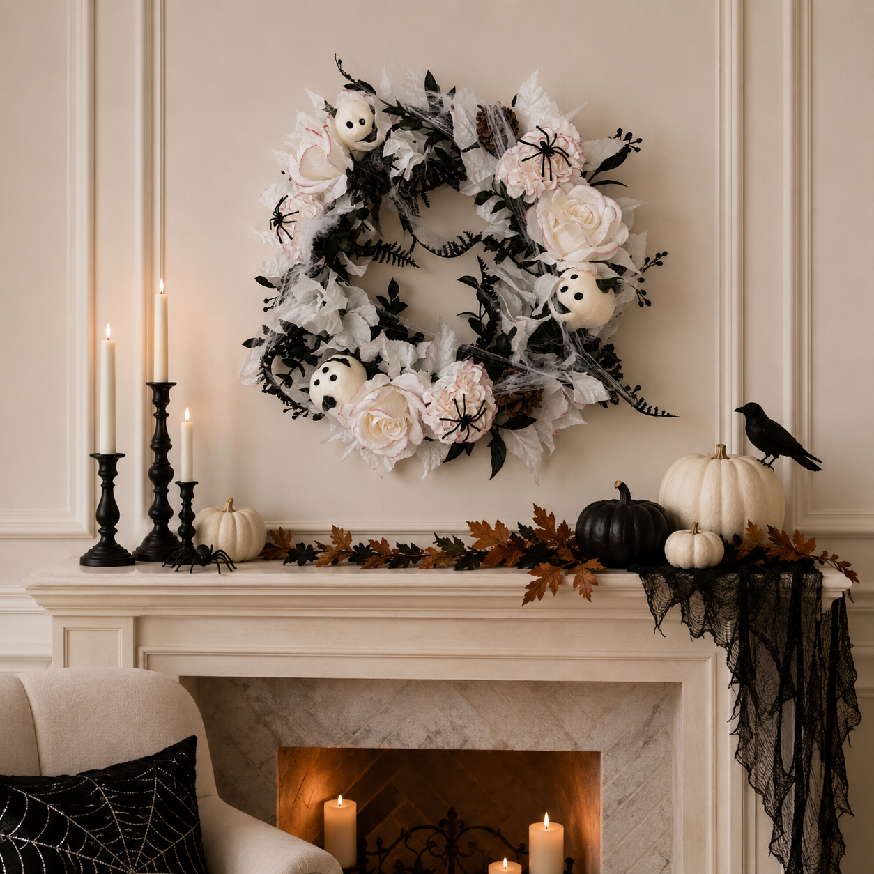 Spooky Elegance Lighted Halloween Wreath