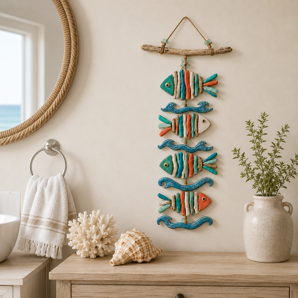 Coastal Glow Driftwood Fish Wall Hanging with Remote-Controlled Fairy Lights