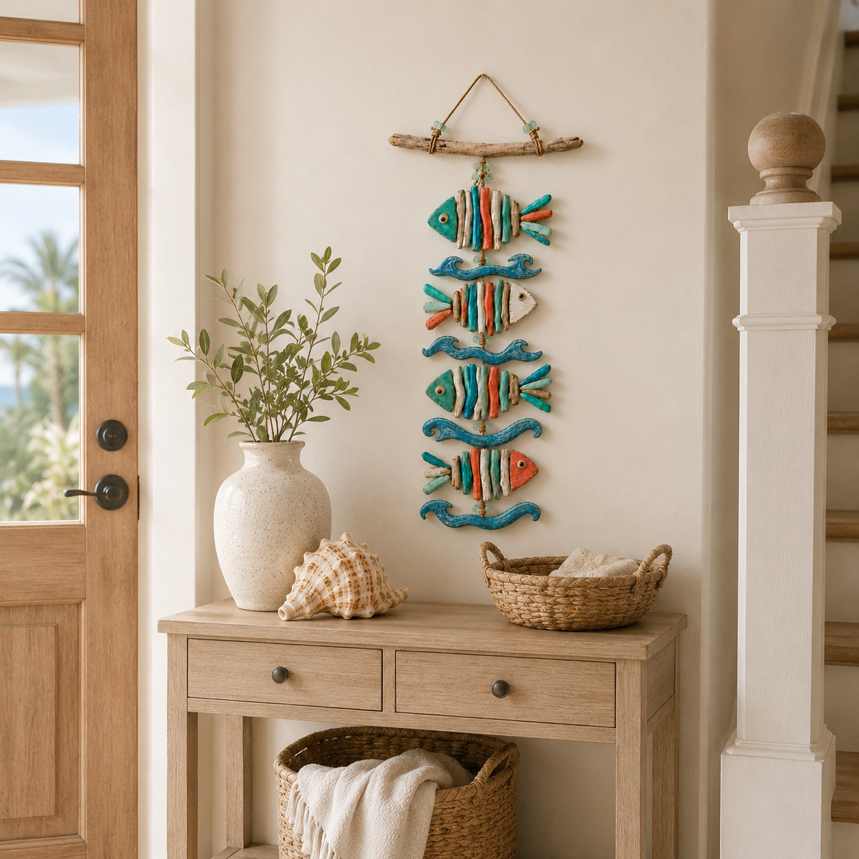 Coastal Glow Driftwood Fish Wall Hanging with Remote-Controlled Fairy Lights