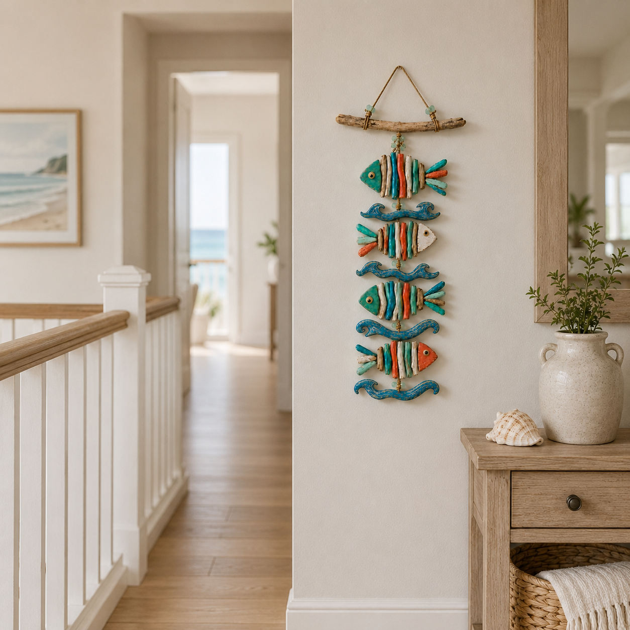 Coastal Glow Driftwood Fish Wall Hanging with Remote-Controlled Fairy Lights