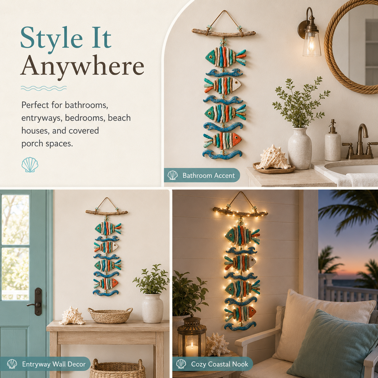 Coastal Glow Driftwood Fish Wall Hanging with Remote-Controlled Fairy Lights