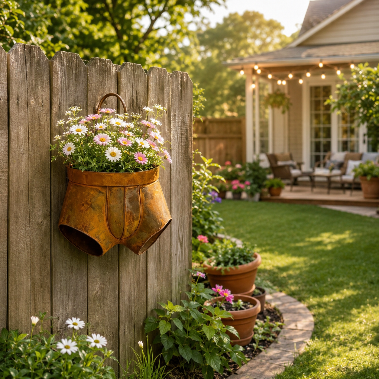 Rustic Metal Shorts Hanging Planter, Funny Outdoor Wall Flower Pot