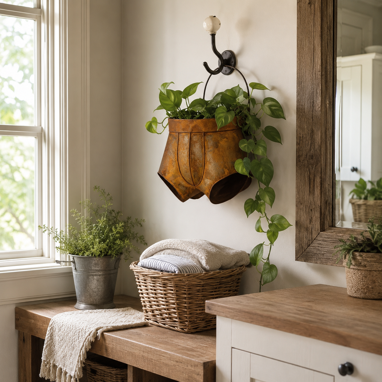 Rustic Metal Shorts Hanging Planter, Funny Outdoor Wall Flower Pot