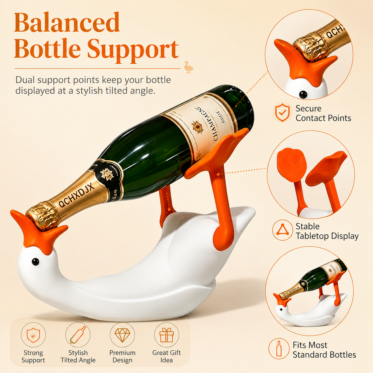 3D Printed Goose Wine Bottle Holder, Cute Duck Wine Rack for Tabletop Decor