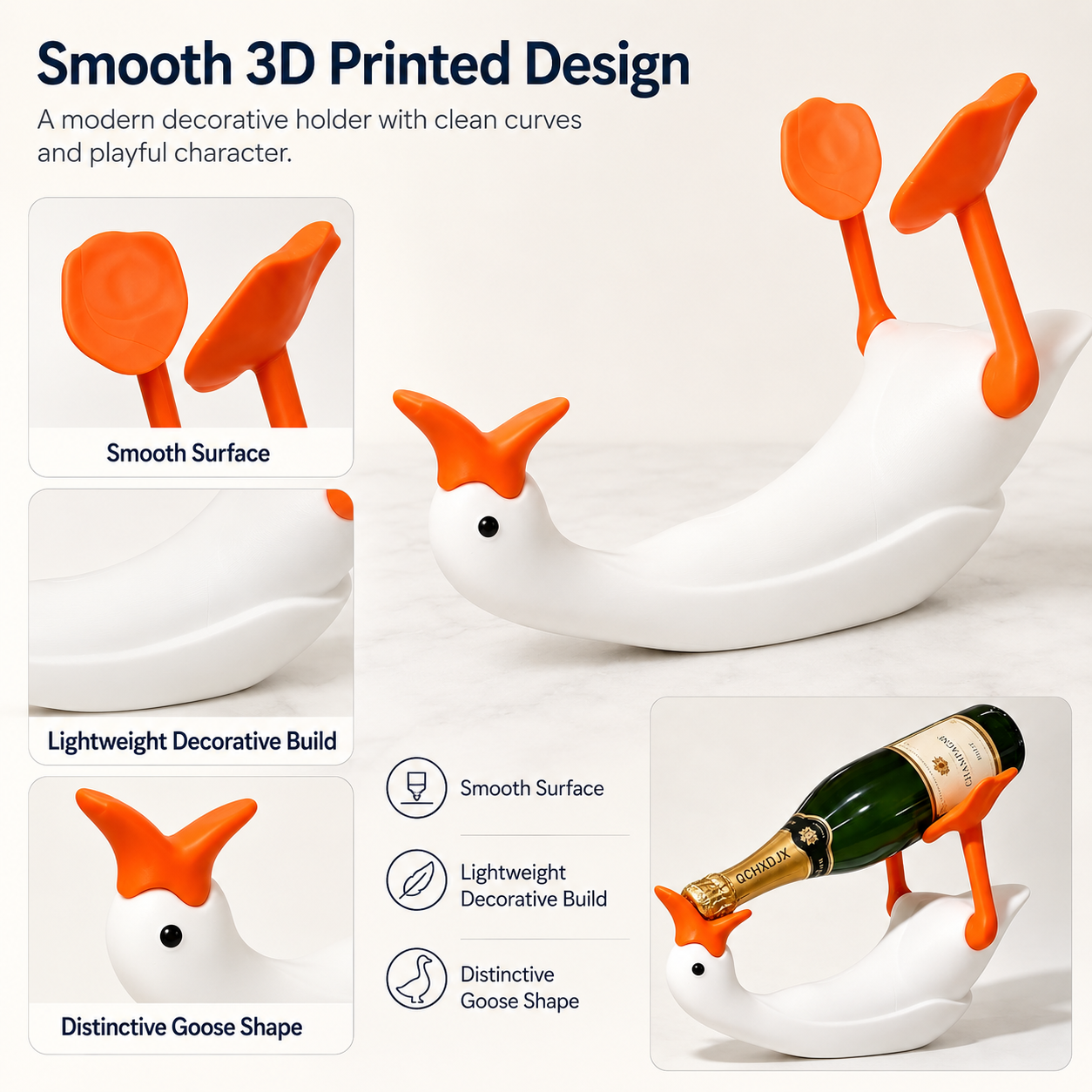 3D Printed Goose Wine Bottle Holder, Cute Duck Wine Rack for Tabletop Decor