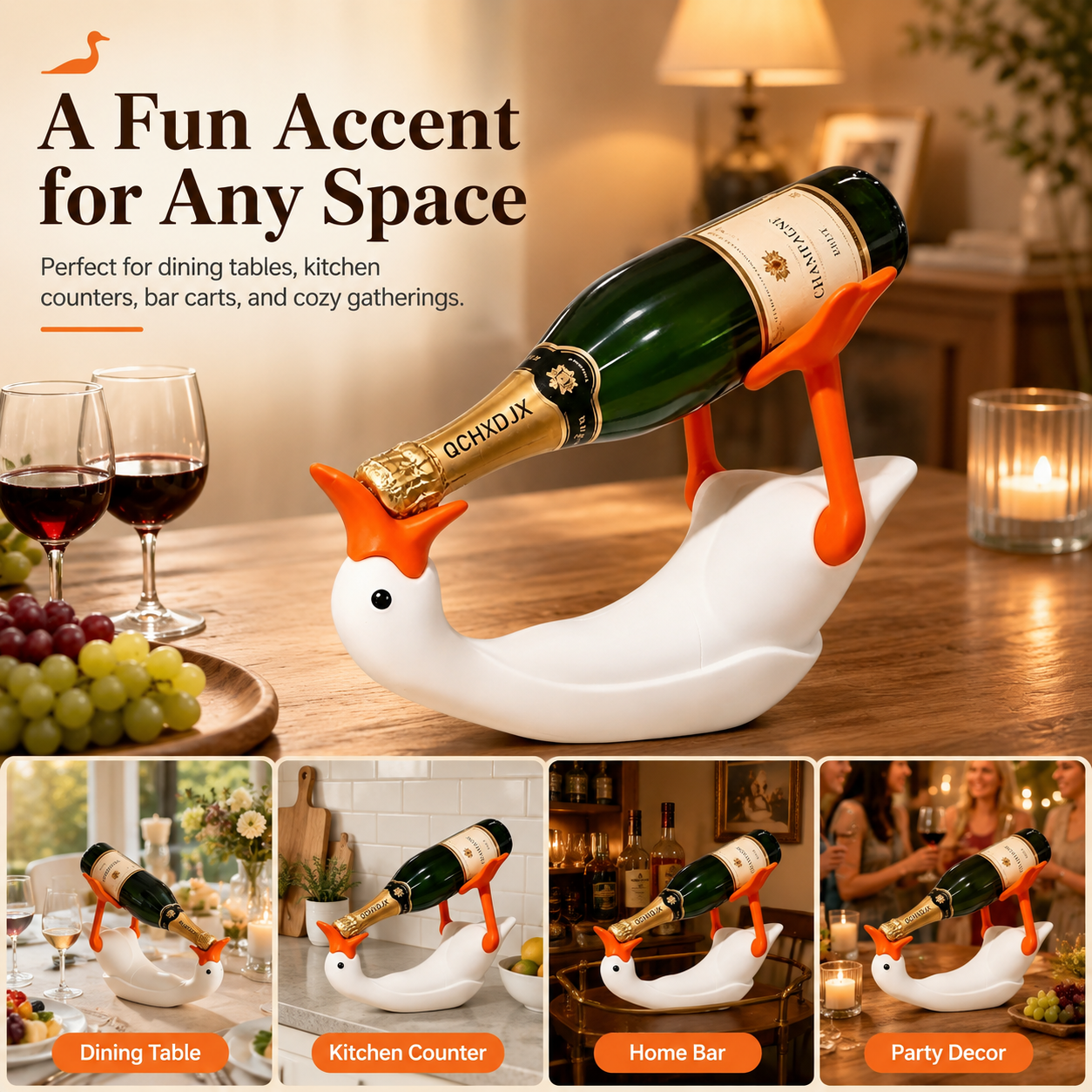 3D Printed Goose Wine Bottle Holder, Cute Duck Wine Rack for Tabletop Decor
