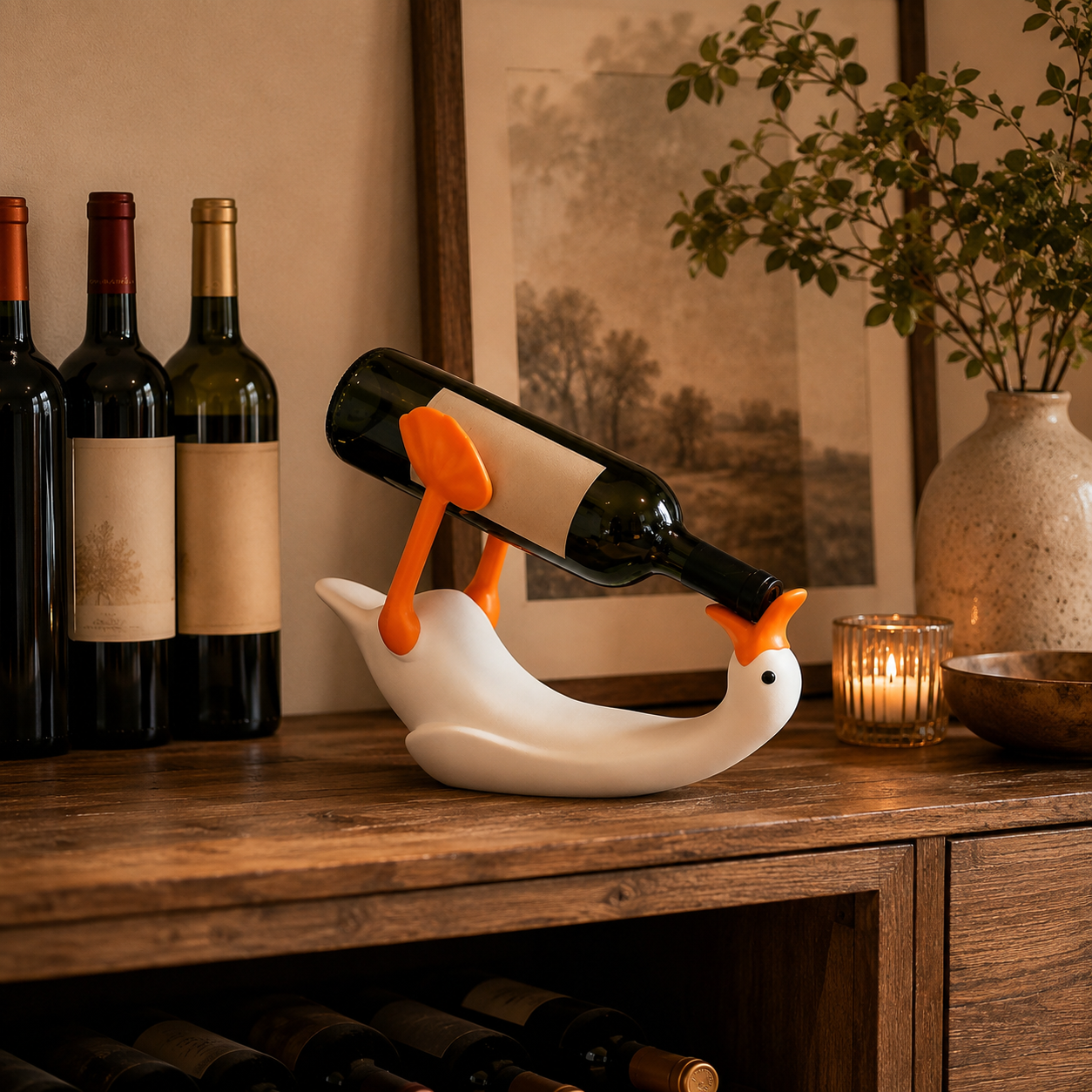3D Printed Goose Wine Bottle Holder, Cute Duck Wine Rack for Tabletop Decor