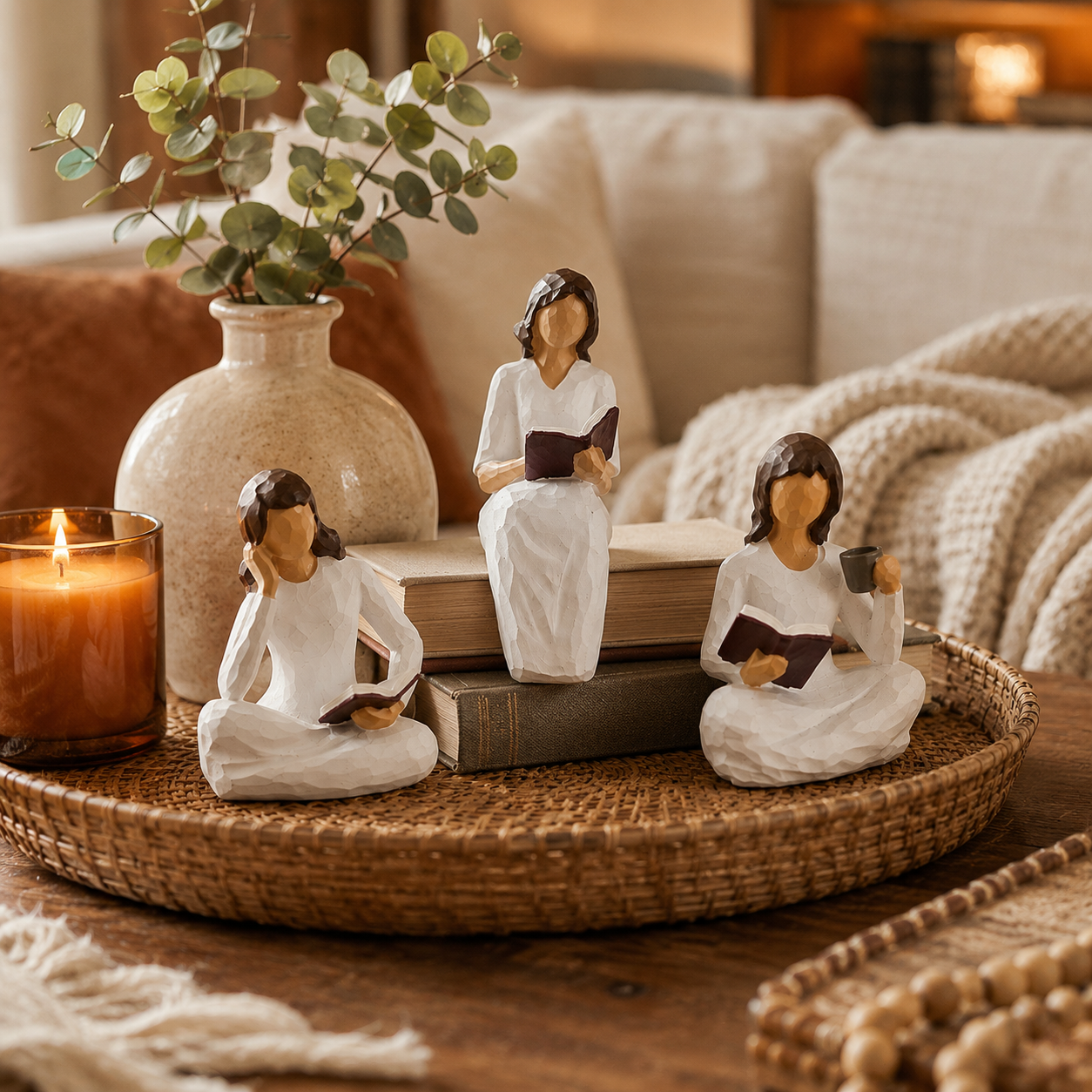 Reading Woman Figurines Set of 3 – Resin Bookshelf Decor