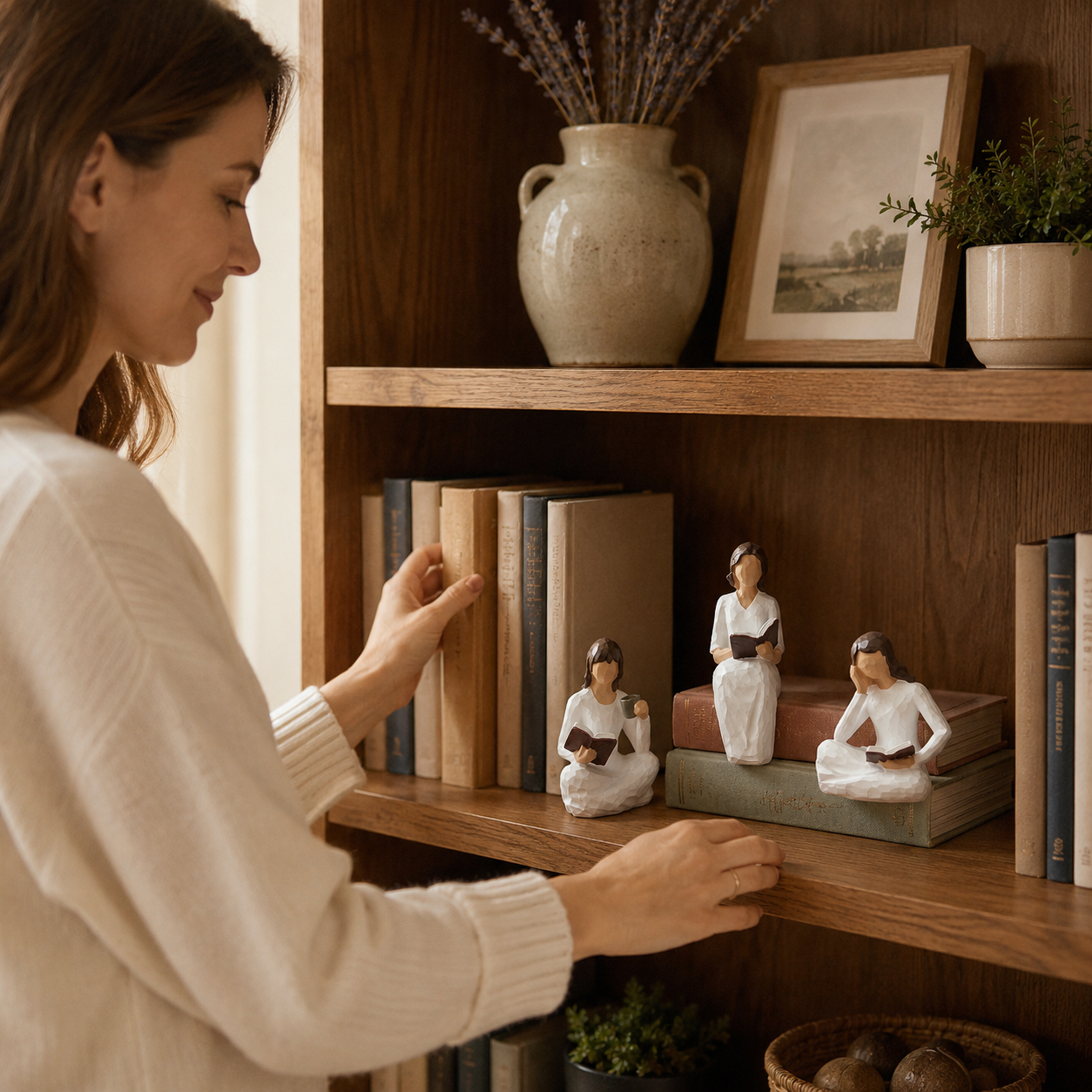 Reading Woman Figurines Set of 3 – Resin Bookshelf Decor