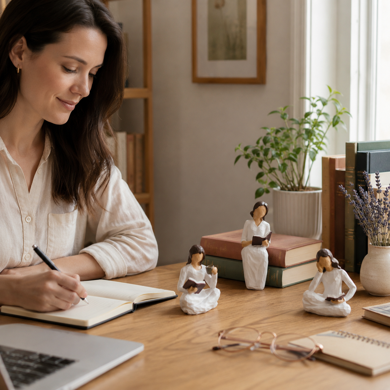 Reading Woman Figurines Set of 3 – Resin Bookshelf Decor