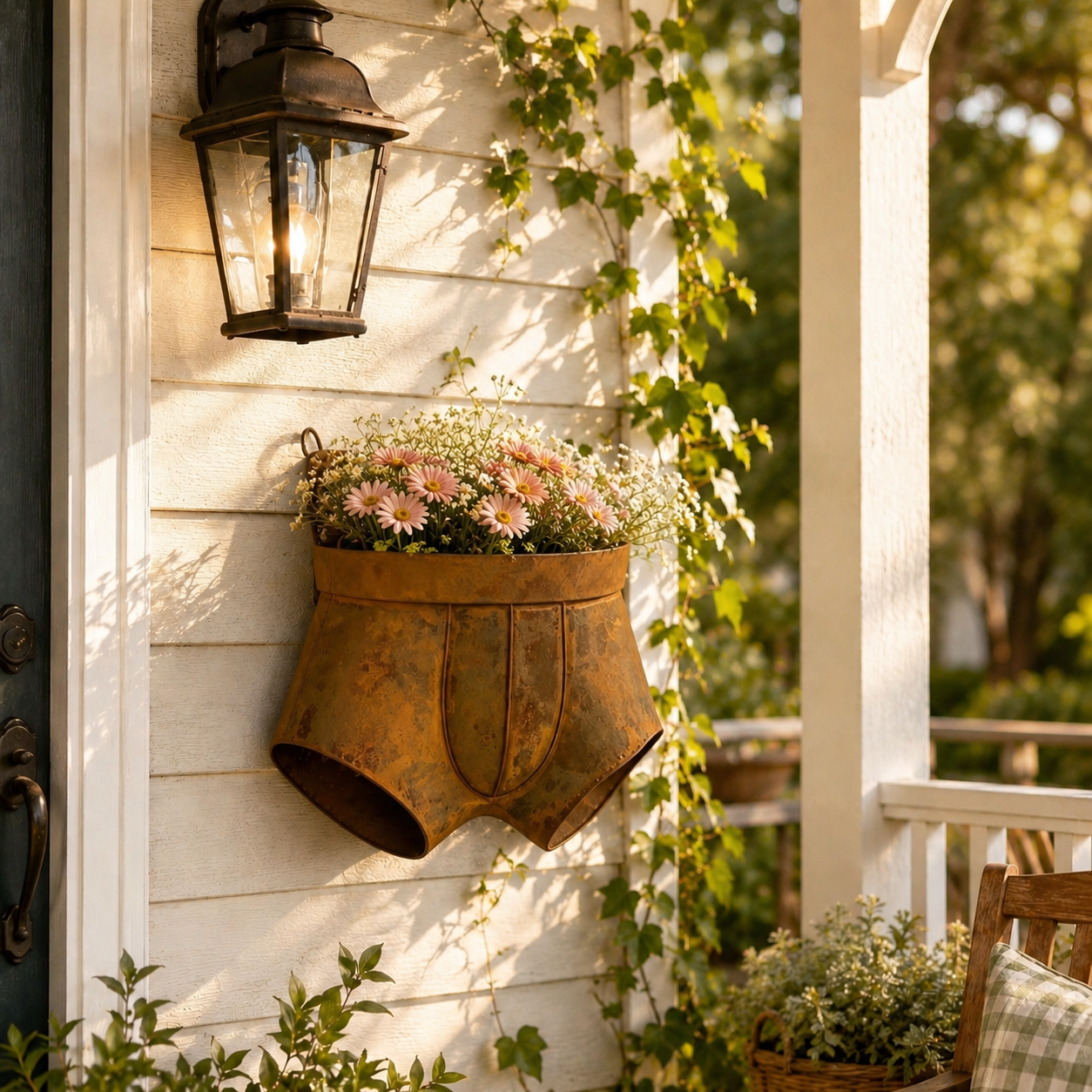 Rustic Metal Shorts Hanging Planter, Funny Outdoor Wall Flower Pot