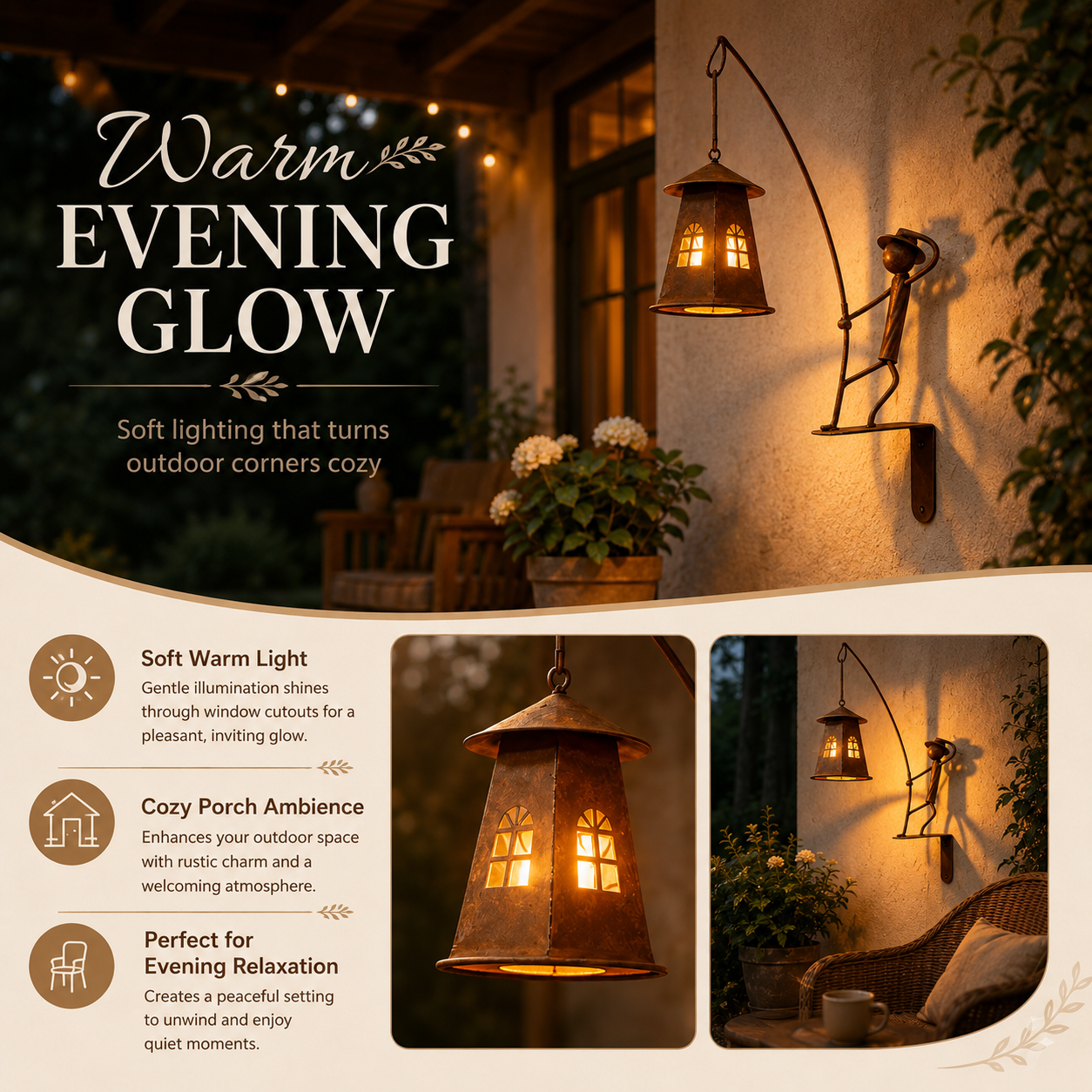 Rustic Fisherman Wall Lantern Holder Outdoor Metal Garden Decor