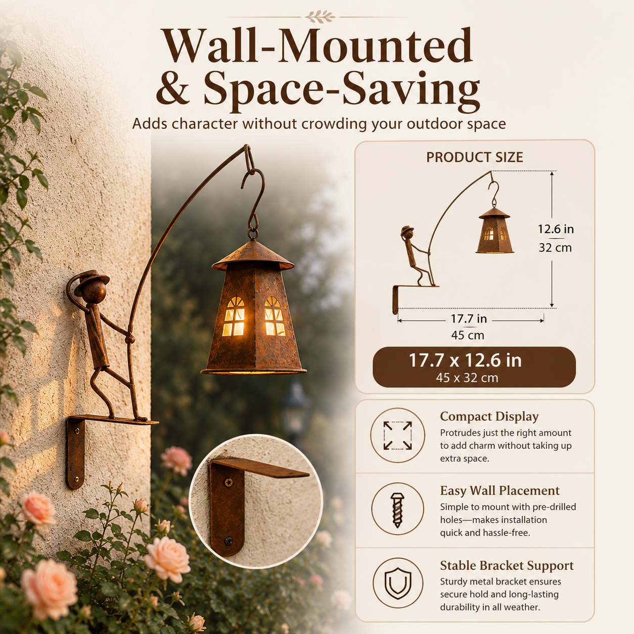 Rustic Fisherman Wall Lantern Holder Outdoor Metal Garden Decor
