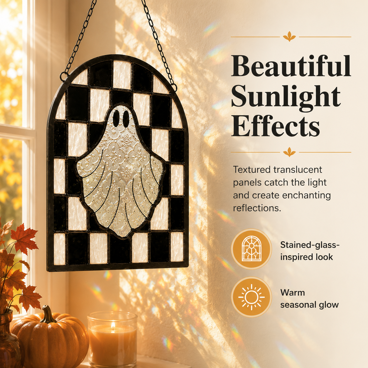 Halloween Ghost Stained Glass Window Suncatcher – Hanging Ghost Window Decor