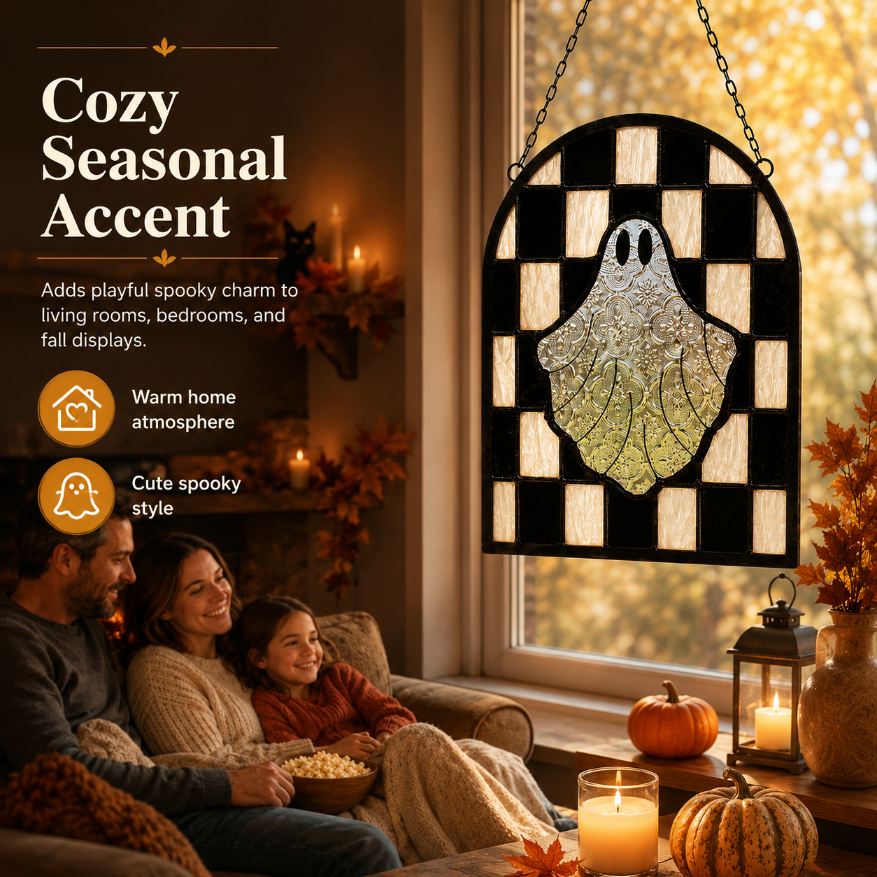 Halloween Ghost Stained Glass Window Suncatcher – Hanging Ghost Window Decor