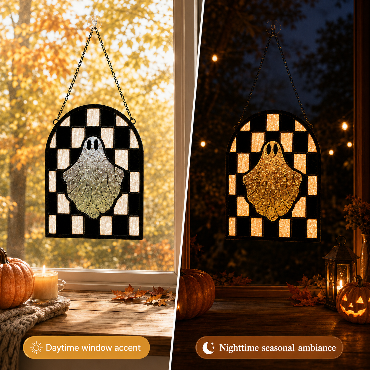 Halloween Ghost Stained Glass Window Suncatcher – Hanging Ghost Window Decor