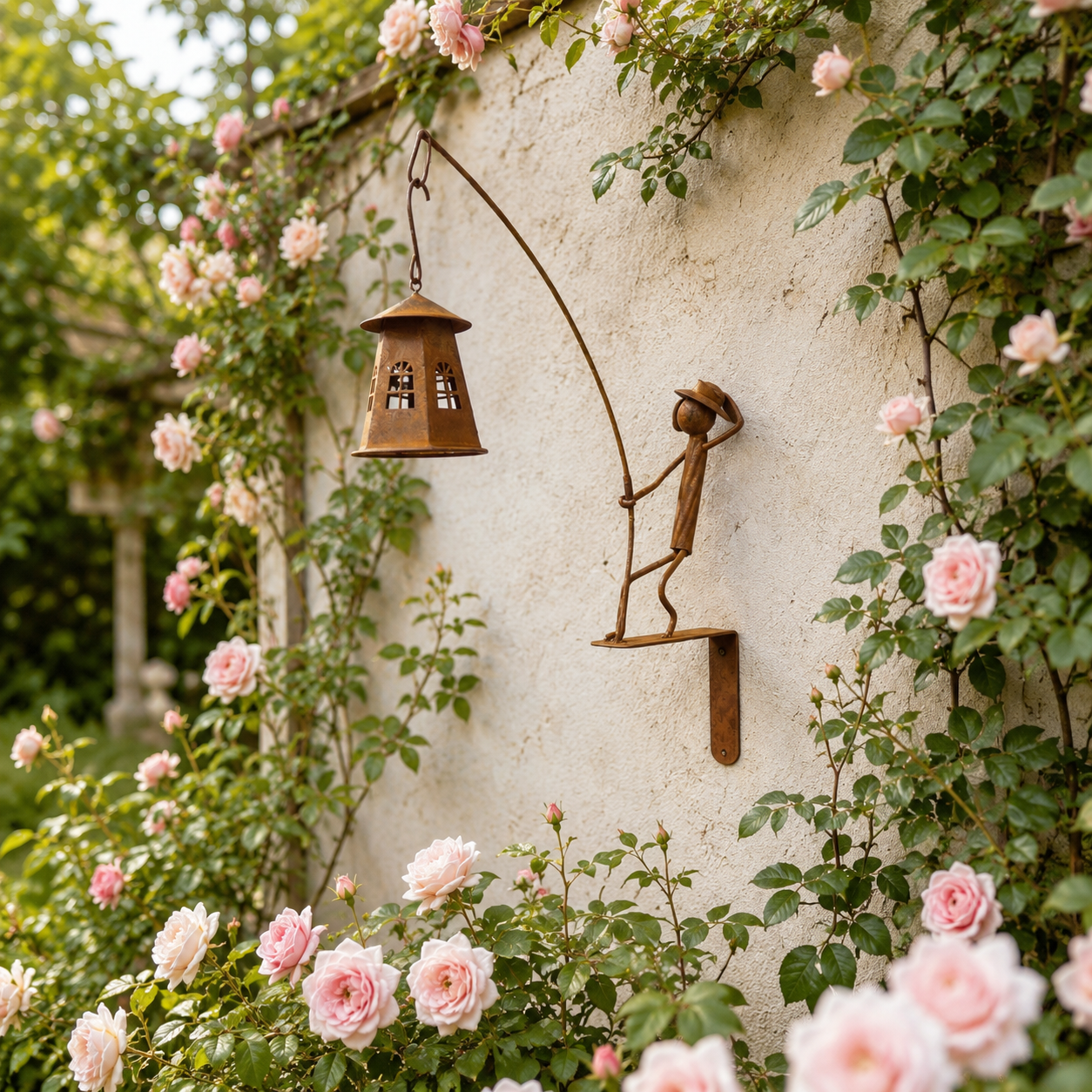 Rustic Fisherman Wall Lantern Holder Outdoor Metal Garden Decor