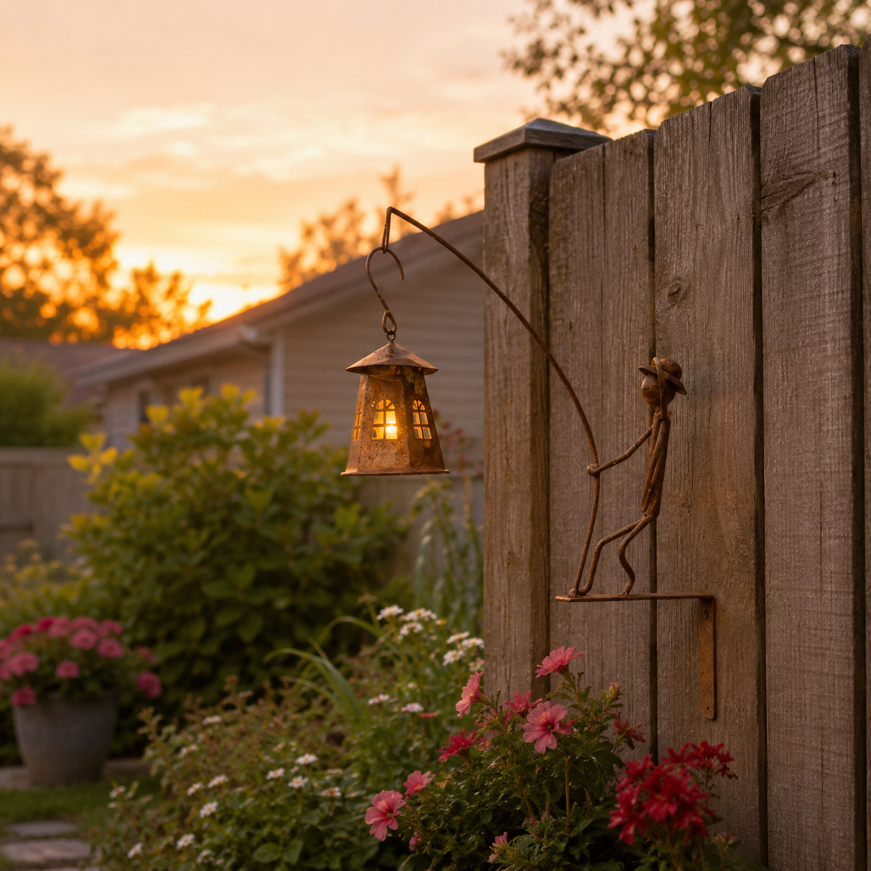 Rustic Fisherman Wall Lantern Holder Outdoor Metal Garden Decor