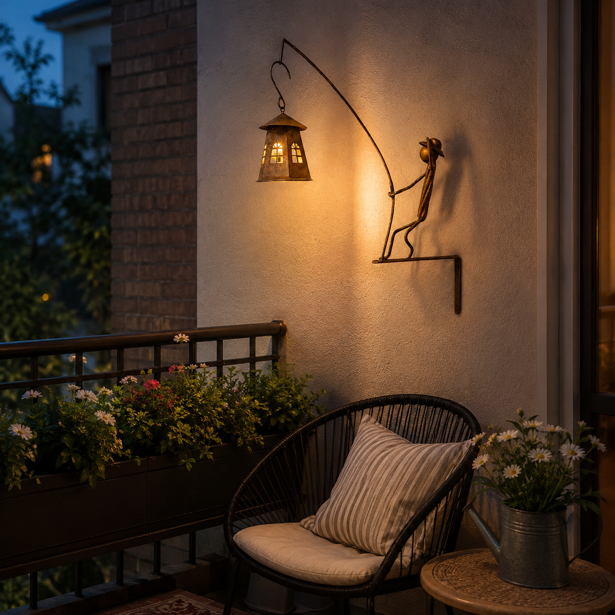 Rustic Fisherman Wall Lantern Holder Outdoor Metal Garden Decor