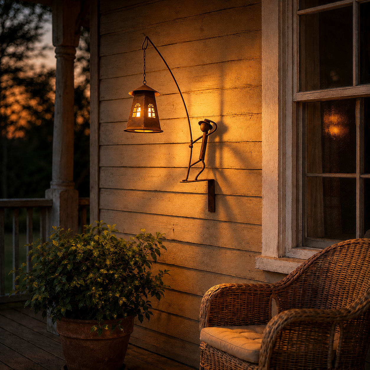 Rustic Fisherman Wall Lantern Holder Outdoor Metal Garden Decor