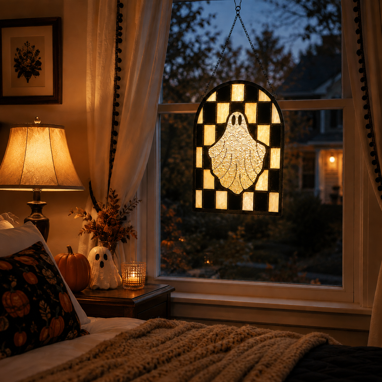 Halloween Ghost Stained Glass Window Suncatcher – Hanging Ghost Window Decor