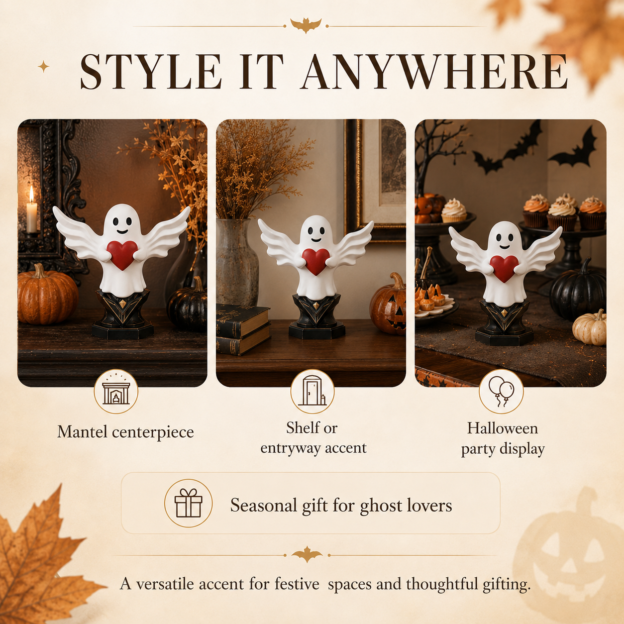Winged Ghost Figurine, Cute Halloween Tabletop Decor 👻