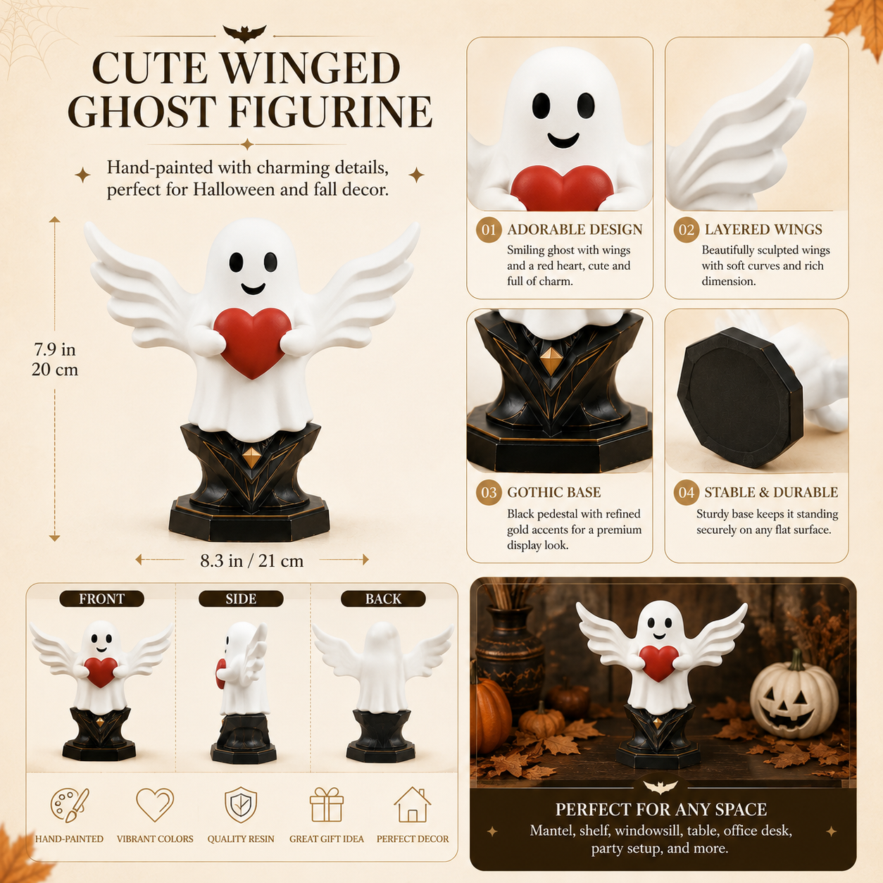 Winged Ghost Figurine, Cute Halloween Tabletop Decor 👻